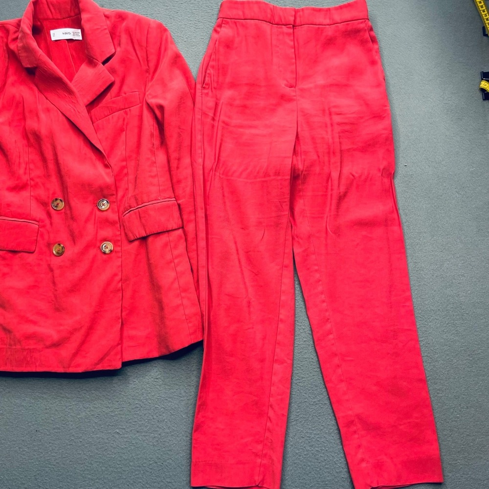 Mango Women Suit Set Red Double Breasted Blazer Trousers XXS Power Suit - Picture 10 of 14